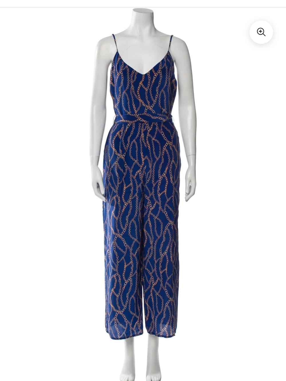 L'AGENCE Blue Chain-Print Spaghetti Strap Jumpsuit - Silk - Size 4